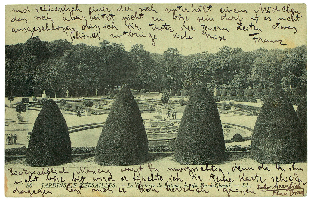 Postkarte von Franz Kafka an Ottla vom 13.9.1911 aus Paris mit einem Gruß Max Brods