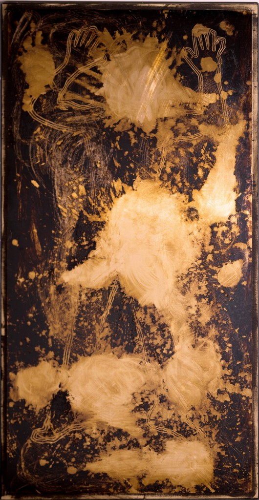 Michael Buthe, eine Kupferplatte aus der Rauminstallation „Die heilige Nacht der Jungfräulichkeit“, 1992, Föderung 2012 für das Kolumba-Kunstmuseum des Erzbistums Köln (© VG Bild-Kunst, Bonn 2014/ Foto: Friedrich Rosenstiel)