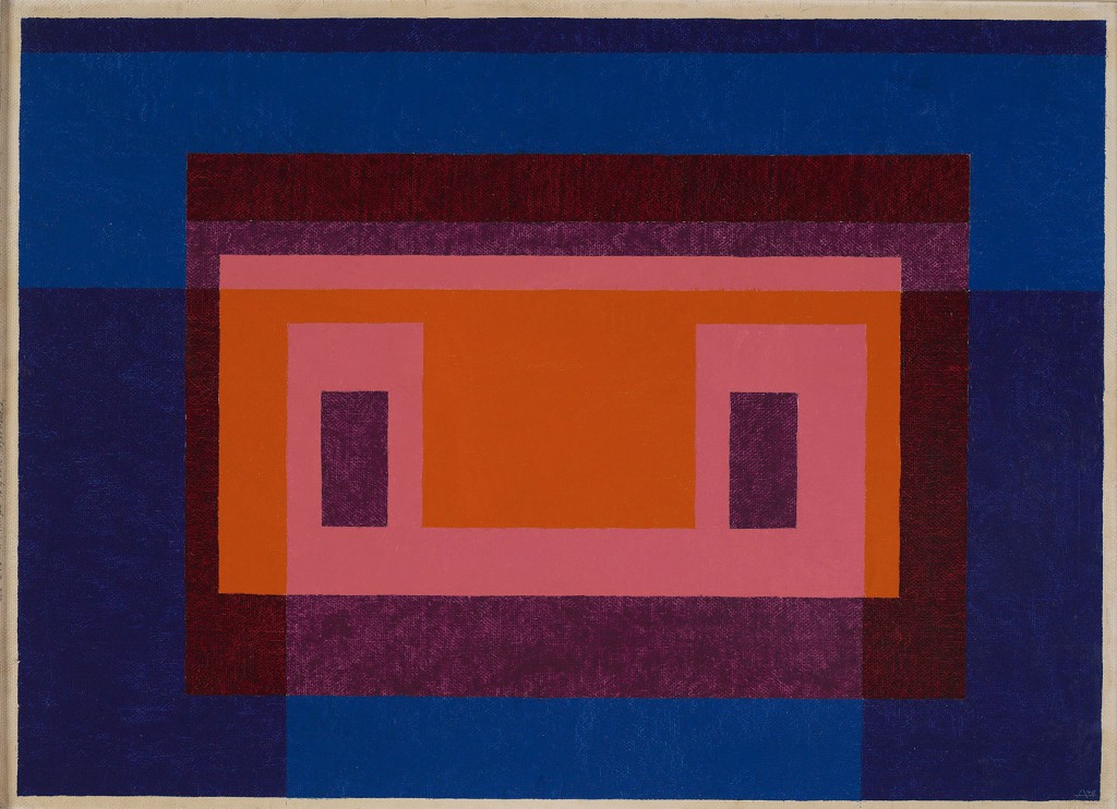 Josef Albers, Variant / Adobe, 4 Central Warm Colors Surrounded by 2 Blues, 1948, 63,5 x 88,9 cm;