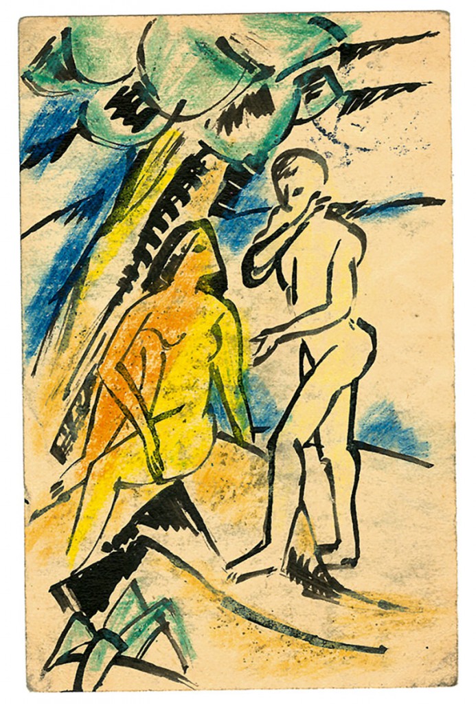 Max Pechstein, Akte unter Bäumen, Postkarte an Alexander Gerbig vom 17.6.1912; Kunstsammlungen Zwickau, Max-Pechstein-Museum