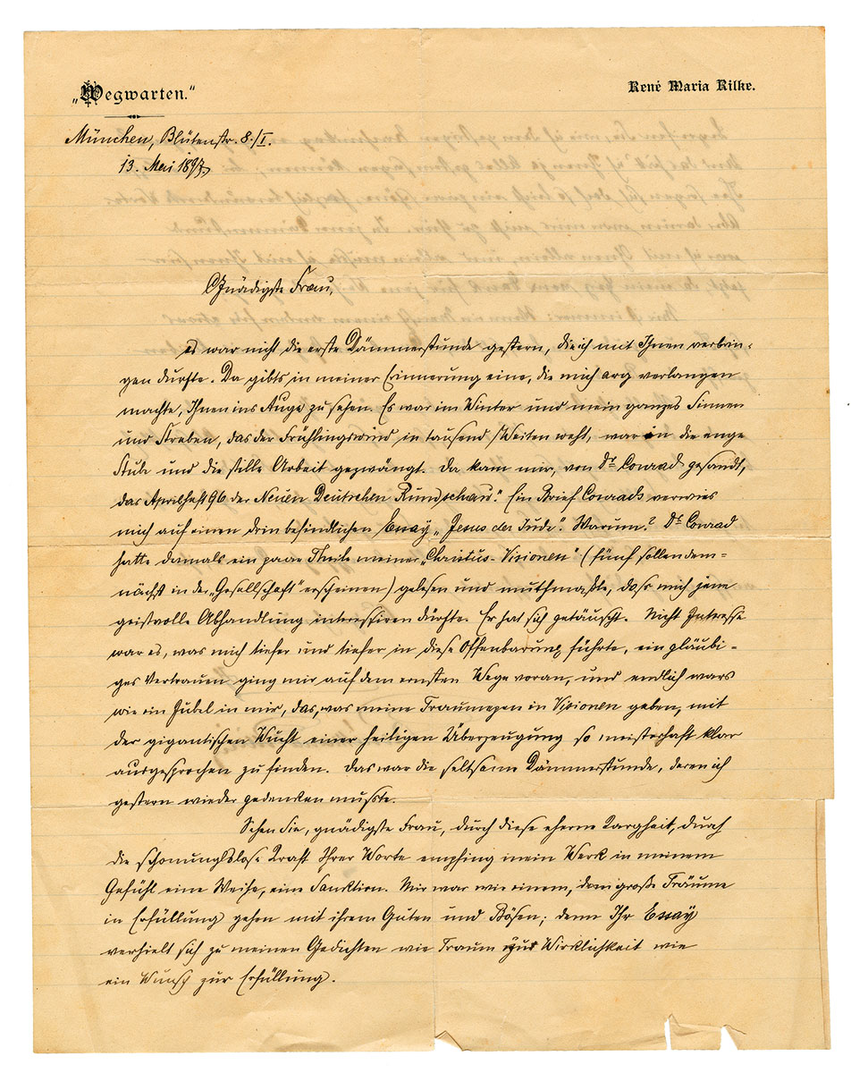 Rainer Maria Rilkes erster Brief an Lou Andreas-Salomé vom 13.5.1897, DLA