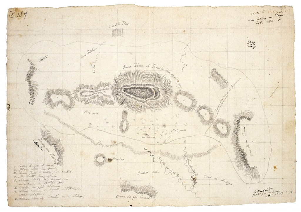 Alexander von Humboldt, Skizze des Vulkans Jorullo (Tagebuch IX, Bl. 154r); Staatsbibliothek zu Berlin