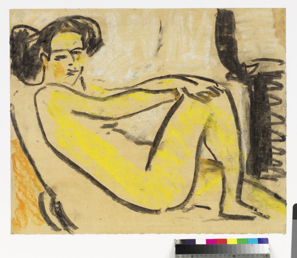 Ernst Ludwig Kirchner, Liegendes Mädchen am Ofen, 1908/09, 48,5 × 59,5 cm © Brücke-Museum