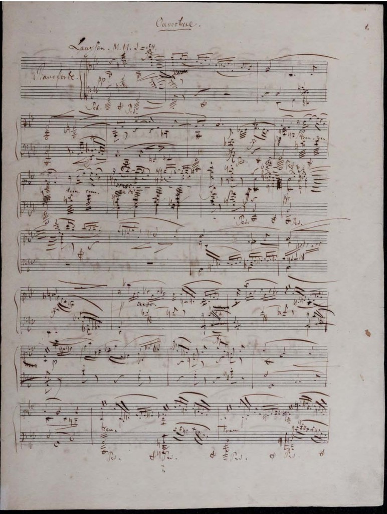 Autograph von Robert Schumann: Ouvertüre der Oper „Genoveva“ op.81, Klavierauszug, © Musikbibliothek Peters, Leipzig
