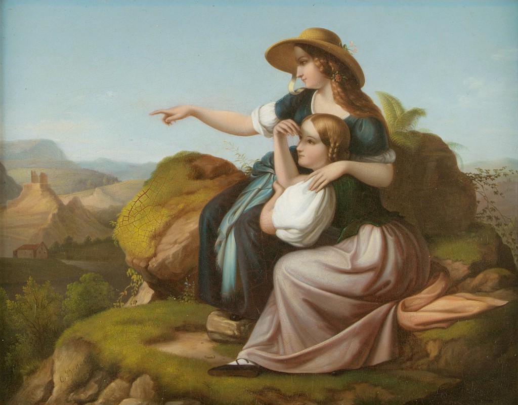 Carl Joseph Begas d. Ä., Zwei Mädchen auf dem Berge, 1834, 19,4 × 24 cm; Begas Haus – Museum für Kunst und Regionalgeschichte Heinsberg