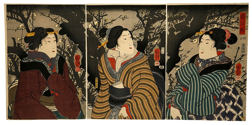 Utagawa Kuniyoshi, Die ersten Pflaumenblüten, 1847–1850, 37, 5 × 76,6 cm; Museum für Angewandte Kunst Frankfurt am Main