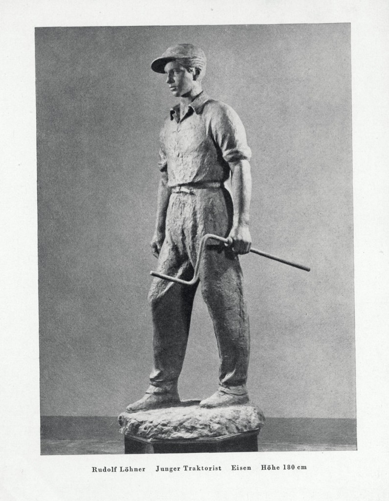 Ab 1953 in der Sammlung der Nationalgalerie (Berlin-Ost), doch dann gegen den „Sämann“ eingetauscht: Rudolf Löhner, Junger Traktorist, 1953, Höhe 180 cm; Isseroda