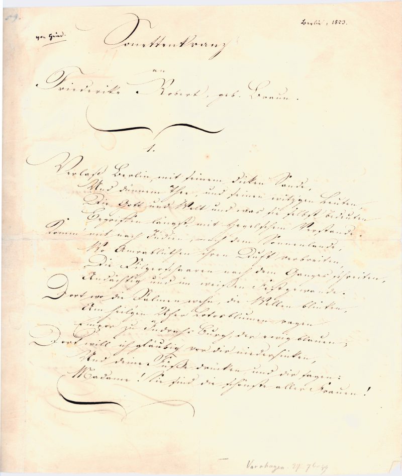 Heinrich Heine, Autograph des Sonettenkranzes an Friederike Robert, geb. Braun (Ausschnitt), 1824 @ Heinrich-Heine-Institut, Düsseldorf