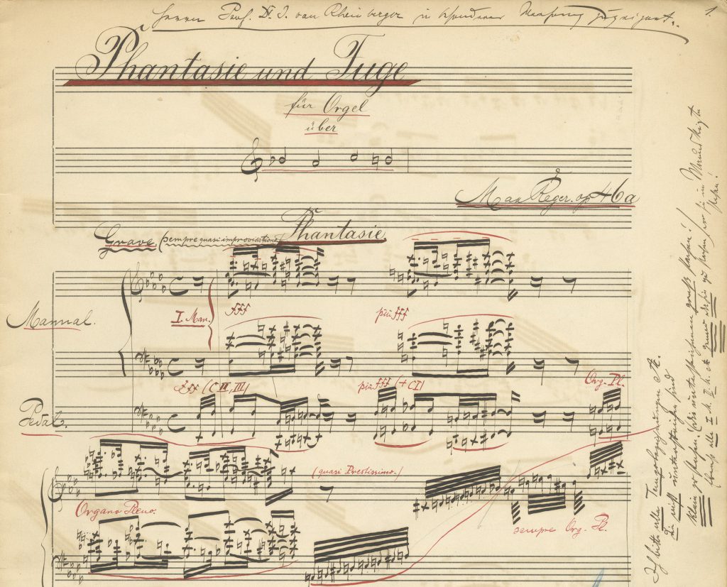 Max Reger, Phantasie und Fuge über B-A-C-H op. 46, Handschrift für Karl Straube; © Max-Reger-Institut Karlsruhe