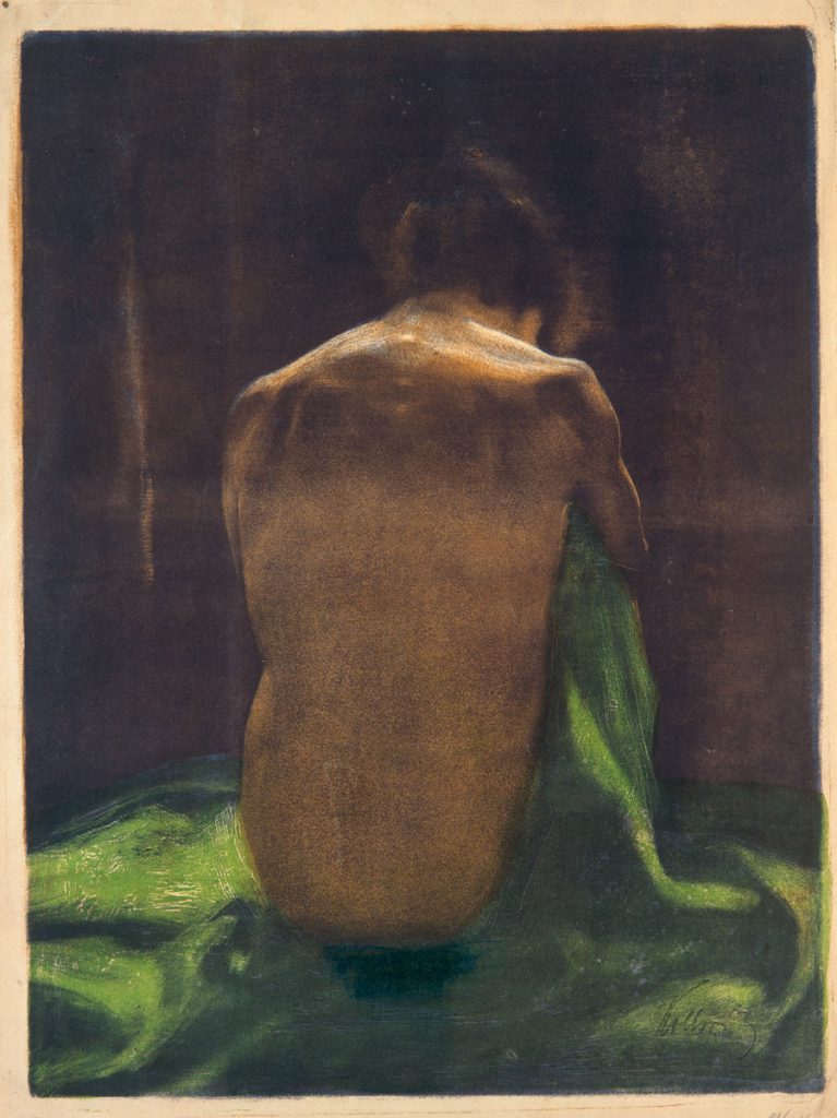 Käthe Kollwitz, Weiblicher Rückenakt auf grünem Tuch, 1903; Kunsthalle Bremen; © Kunsthalle Bremen – Der Kunstverein in Bremen