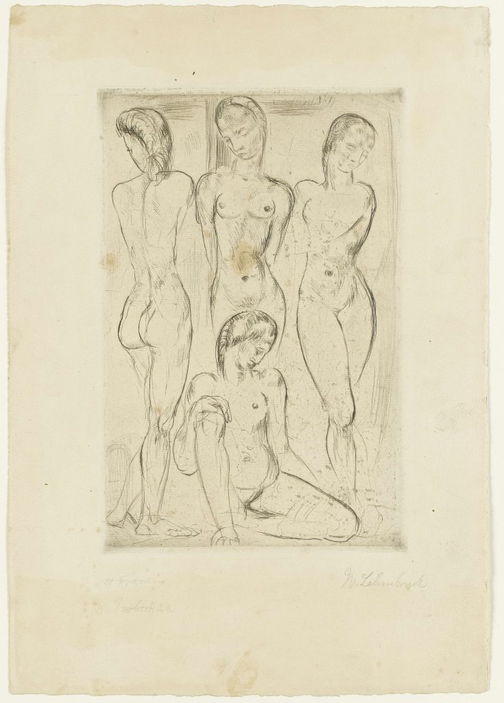 Wilhelm Lehmbruck, Vier Frauen (drei stehend, eine sitzend), 1913, 43,9 x 30,7 cm; Graphische Sammlung, Staatsgalerie Stuttgart; © Staatsgalerie Stuttgart