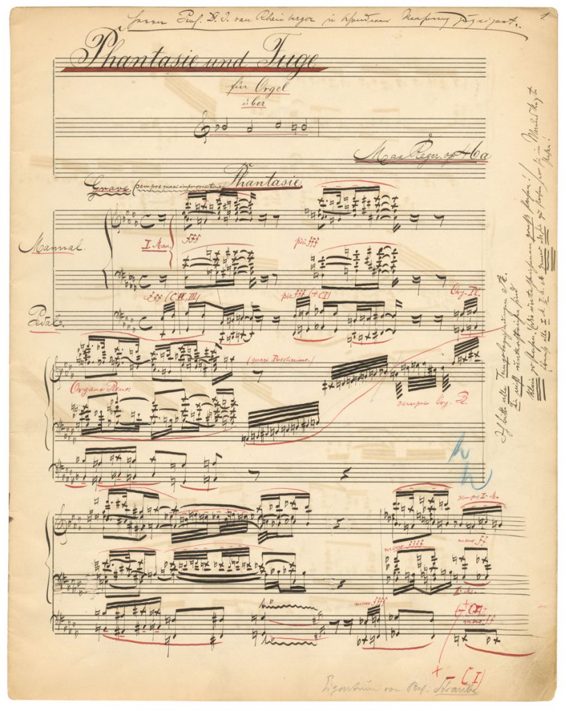 Max Reger, Phantasie und Fuge über BACH op. 46 für Orgel, Manuskript für Karl Straube; Max-Reger-Institut, Karlsruhe; © Max-Reger-Institut / Elsa-Reger-Stiftung