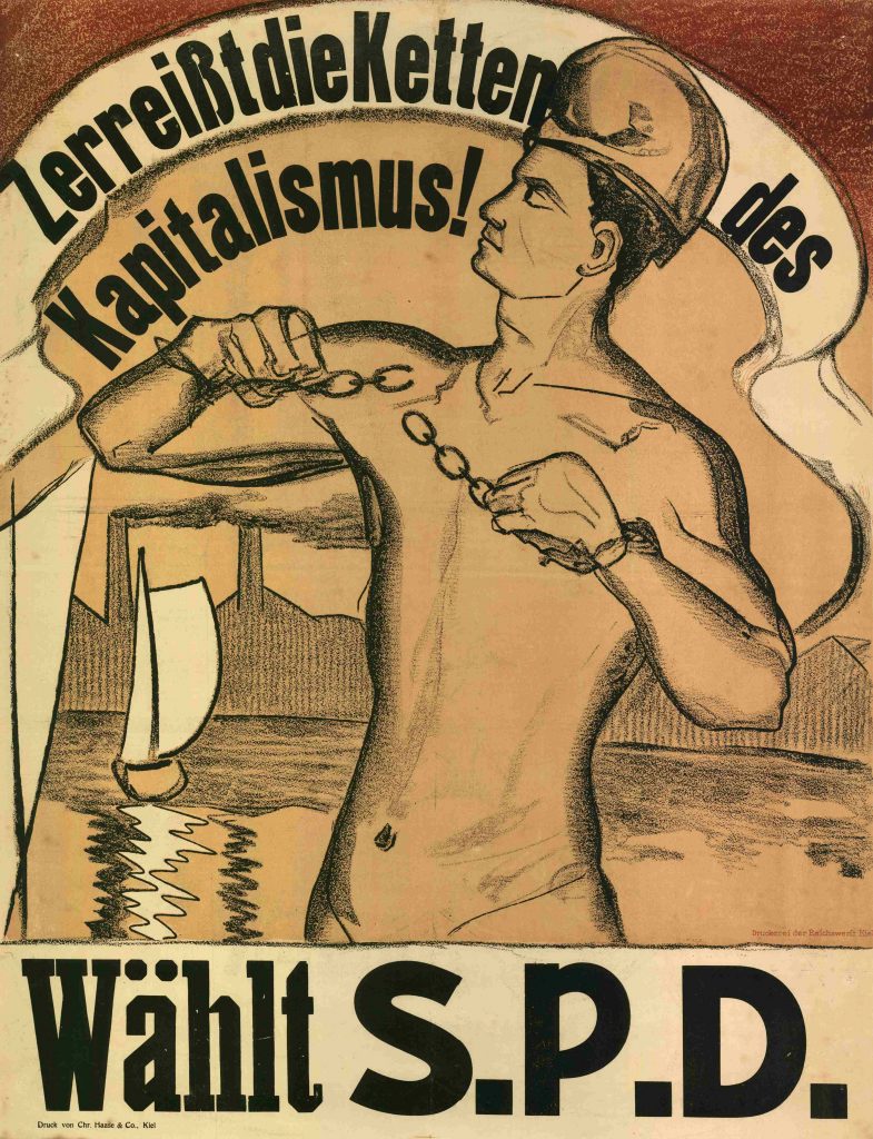 Kieler SPD-Plakat 1919, Entwurf anonym, 1919; Kieler Stadt- und Schifffahrtsmuseum; © Kieler Stadt- und Schifffahrtsmuseum
