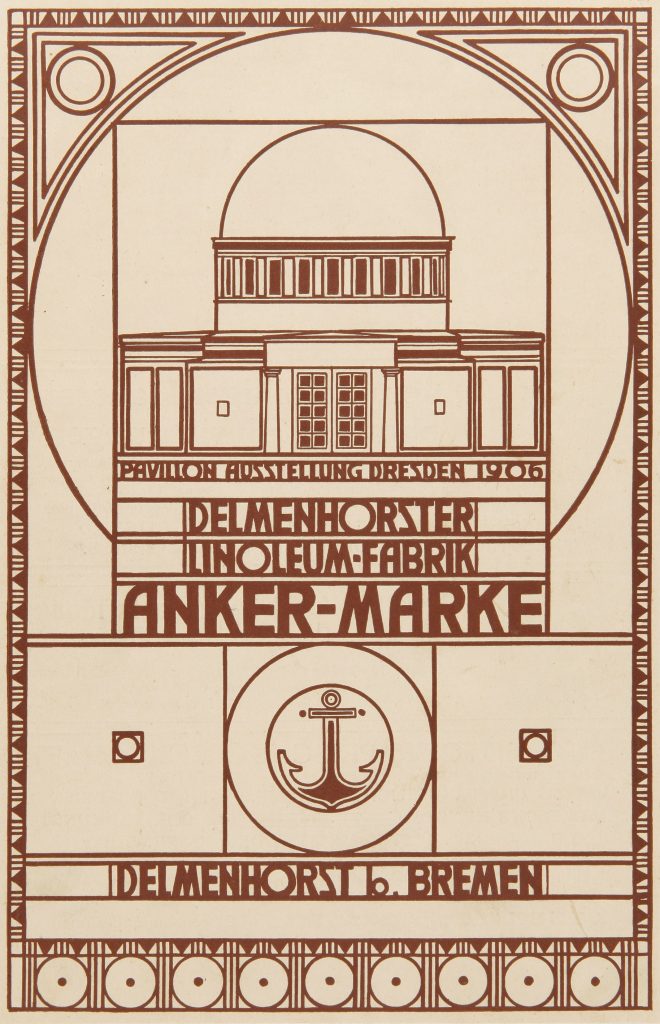 Peter Behrens, Werbeanzeige der Delmenhorster Linoleum-Fabrik „Anker-Marke“, aus: Zeitschrift „Dekorative Kunst“ (Umschlagrückseite), 1905/06; Kunstmuseen Krefeld