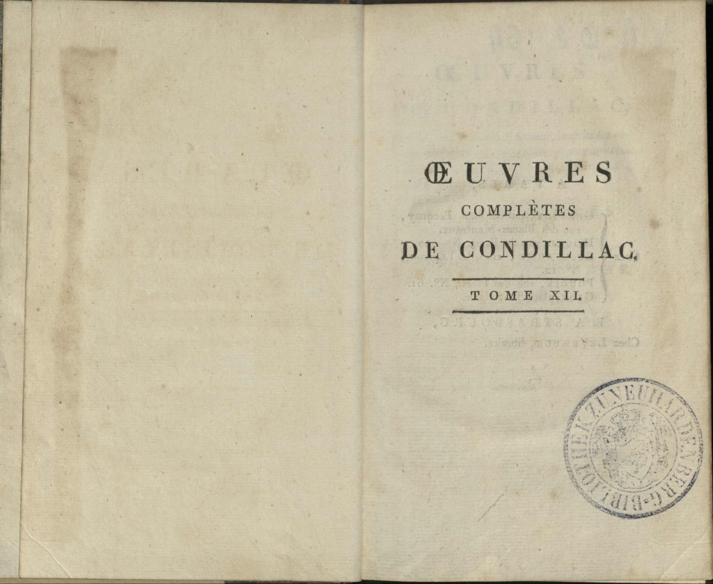Etienne Bonnot de Condillac, Oeuvres complètes de Condillac, Paris/Straßburg, 1798; © Rudomino-Zentrum des Buches