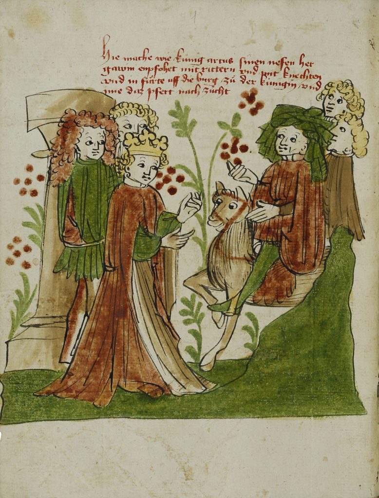 Donaueschinger Handschrift, Wigalois-Sage: Gaweins Rückkehr zum Artushof, 1420, Badische Landesbibliothek, © Badische Landesbibliothek