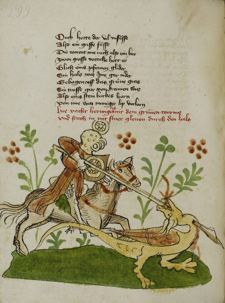 Donaueschinger Handschrift, Wigalois-Sage: Der Drachenkampf, 1420, Badische Landesbibliothek, © Badische Landesbibliothek