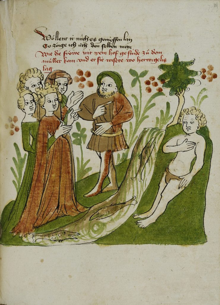 Donaueschinger Handschrift, Wigalois-Sage: Beleare sucht nach Wigalois, 1420, Badische Landesbibliothek, © Badische Landesbibliothek