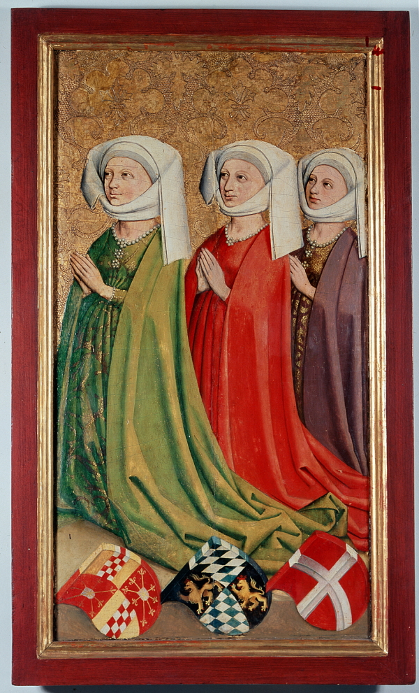 Altarflügel mit den drei Ehefrauen (ganz rechts Margarethe) Graf Ulrichs V. von Württemberg, um 1470. © Landesmuseum Württemberg, Stuttgart