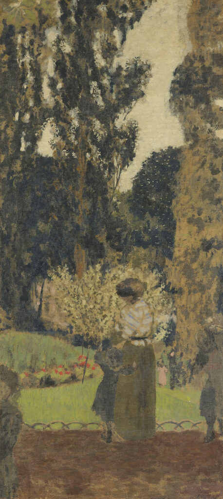 Gemälde im Hochkant-Format, Frau in einem Garten