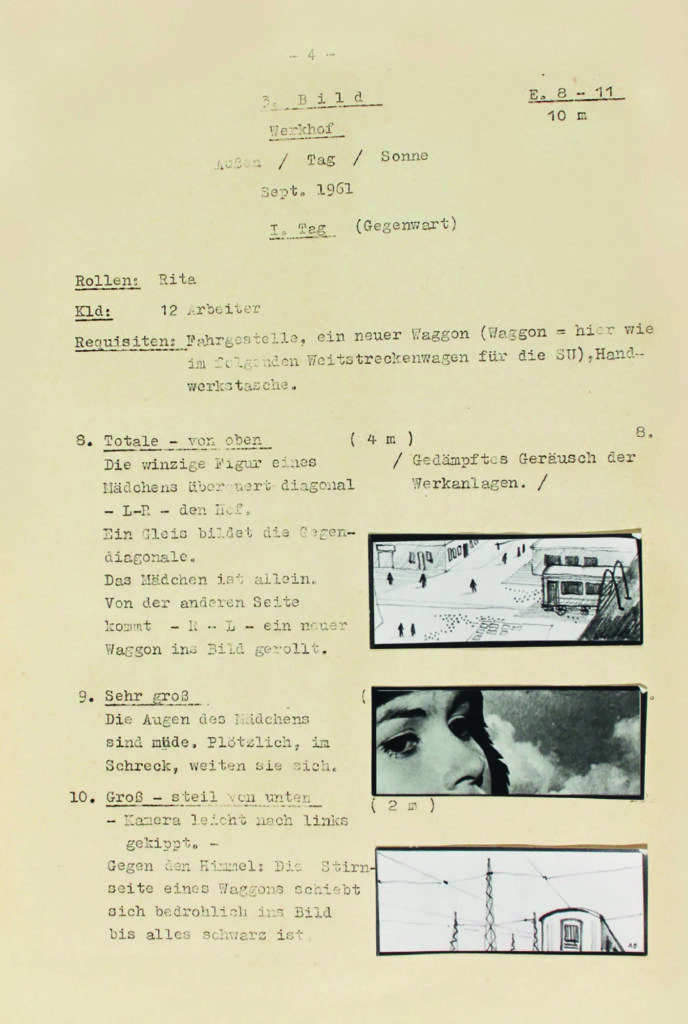 Drehbuchseite mit Bildern