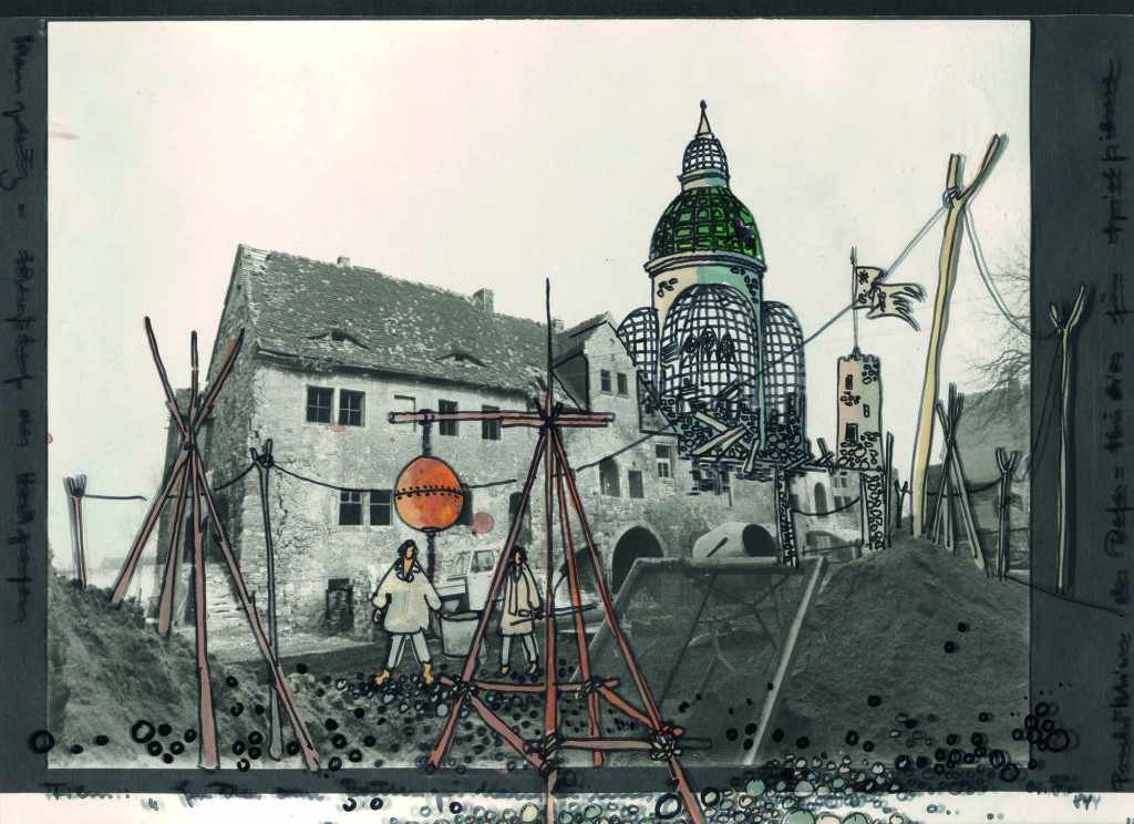 Szenografie in Collagetechnik mit Schloss