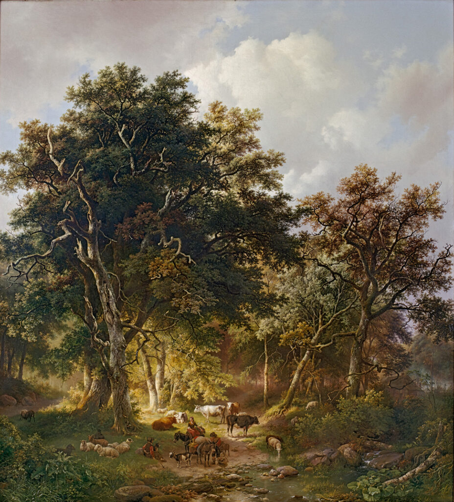 Gemälde eines Waldes mit Tieren
