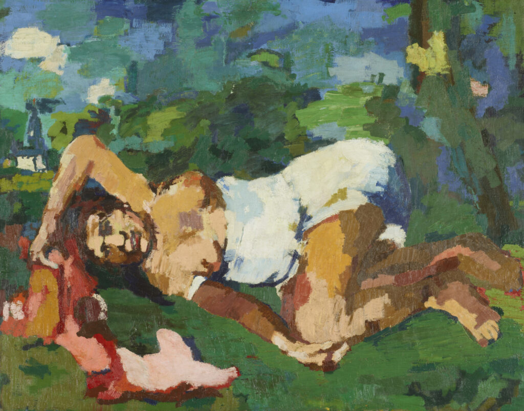 expressionistisches Bild einer liegenden Frau, halbbekleidet