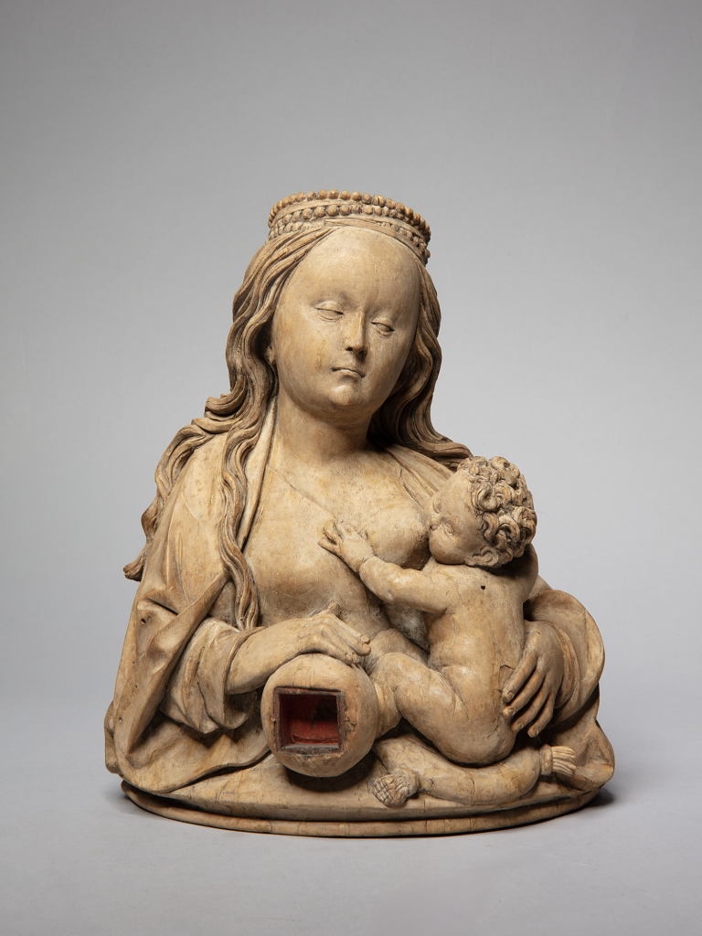 hölzerne Büste der stillenden Maria mit Jesuskind