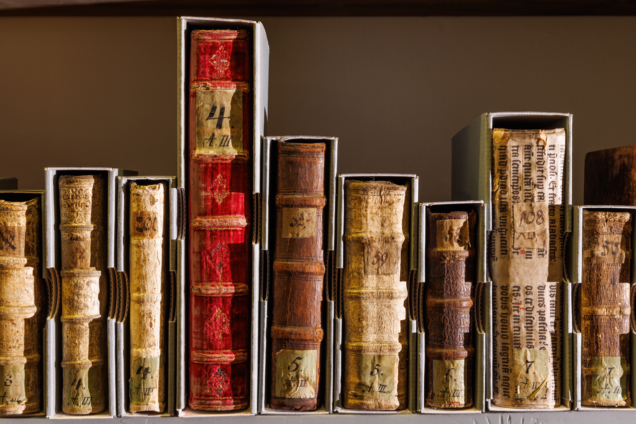 Regal mit alten Buchrücken