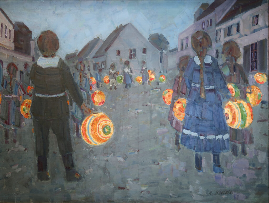 Gemälde mit einem Laternenumzug von Kindern