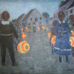Gemälde mit einem Laternenumzug von Kindern