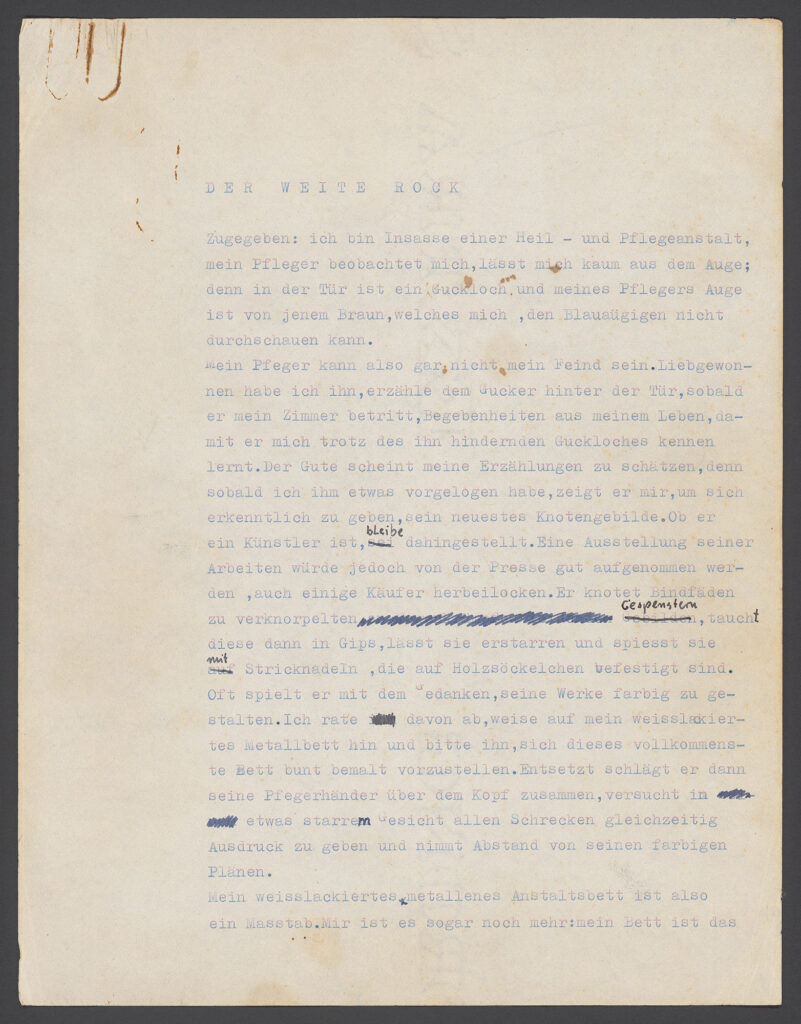 Blatt mit Schreibmaschinentext