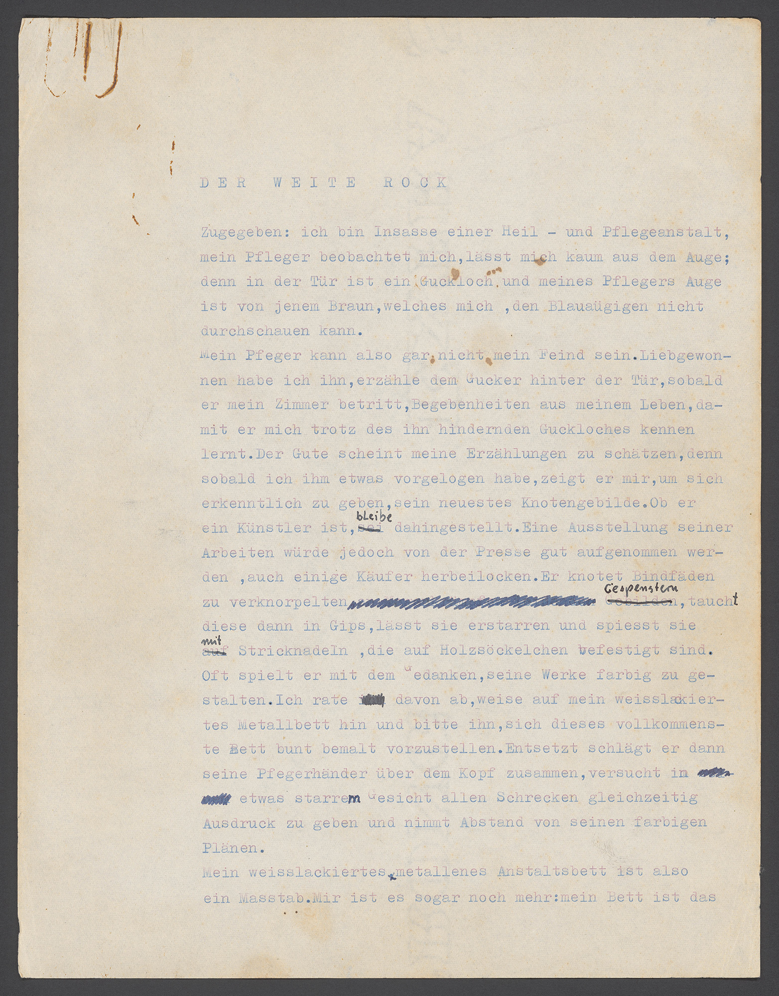 Blatt mit Schreibmaschinentext
